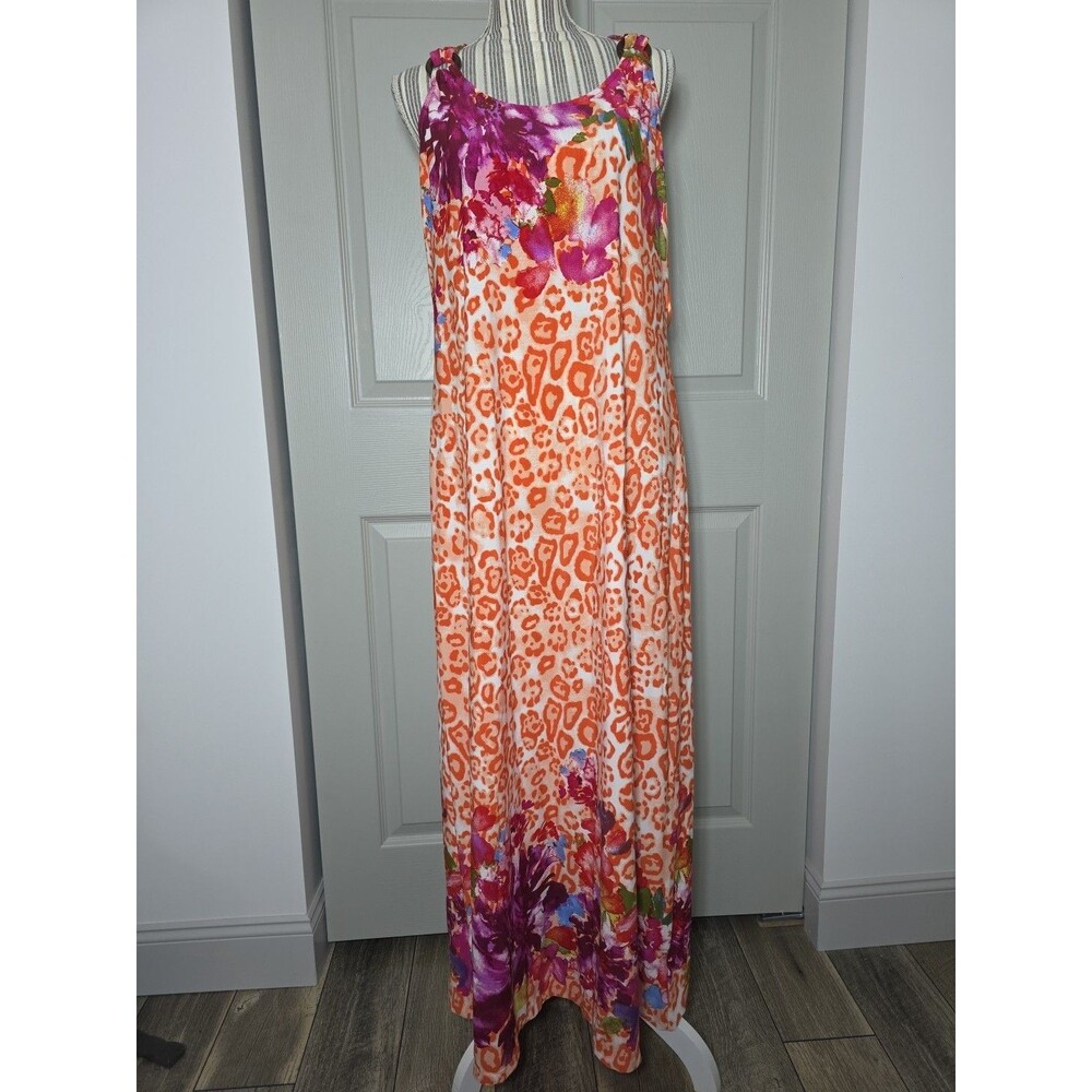 John Paul Richard Size Large Beachy Vacay Maxi Dress Orange Leopard Floral Print